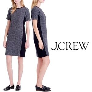 J.Crew Mixed Houndstooth Shift Dress Grey Black Leather Trim B1703 - Size 4